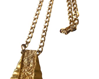 Gold Pyramid Nugget Necklace, Gold Pendant Necklace, Large Statement Necklace, Gold Chain Necklace, Vintage Gold Necklace, Retro Necklace