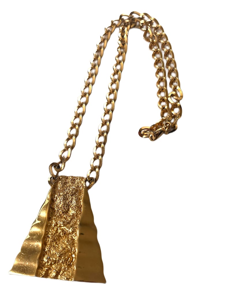 Vintage Gold Pyramid Nugget Necklace, Gold Pendant Necklace, Large Statement Necklace, Gold Chain Necklace, Vintage Gold Necklace image 1