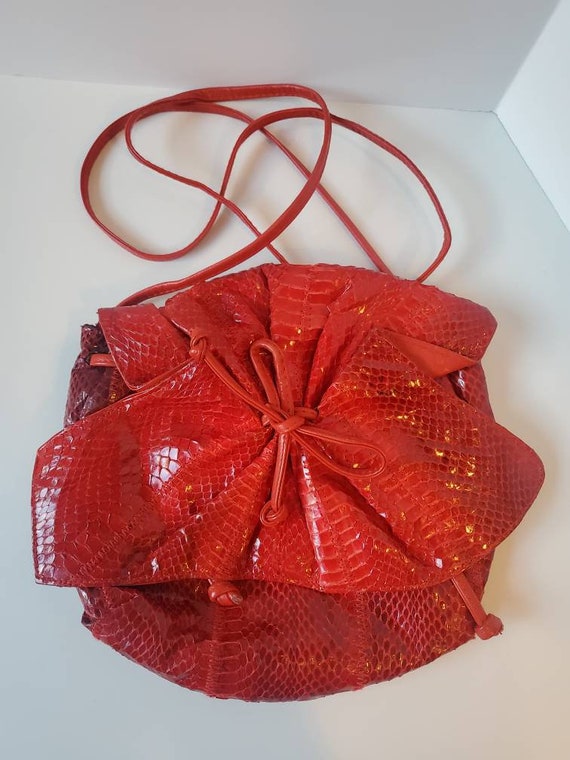 Vintage Red Purse,  Snake Purse, Cherry Red Purse,