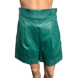 Teal Vegan Leather Shorts, 80s Inspired Shorts, Nastygal Shorts, Unisex Shorts, Pants, Trendy Shorts, Pleather Shorts, Vegan Leather image 1