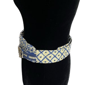 Vintage Tropical Wrap Belt, Blue Geometrical Pattern Belt, Wide Fabric Belt, Vintage Gold Bird and Bead Belt, Statement Belt, Pirate Belt image 4