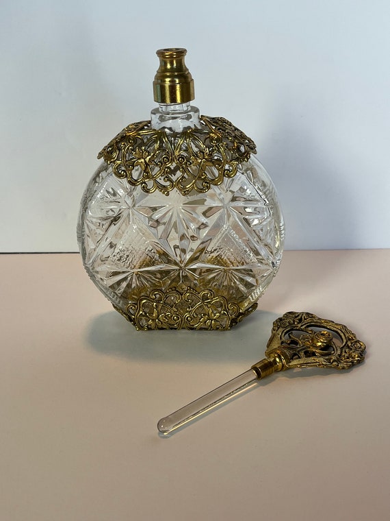 Hollywood Regency Perfume Bottle, Ornate Glass Pe… - image 2