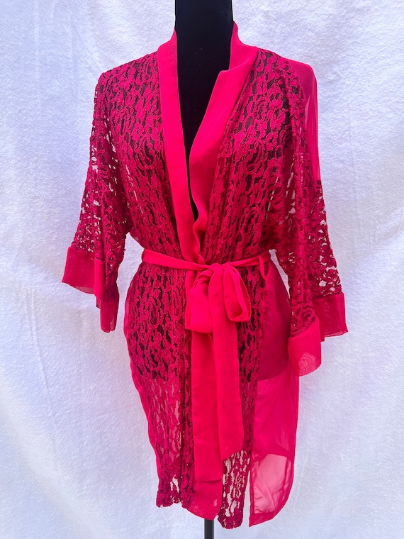 Hot Pink Robe, Vintage Robe, Lace Robe, Vintage Li