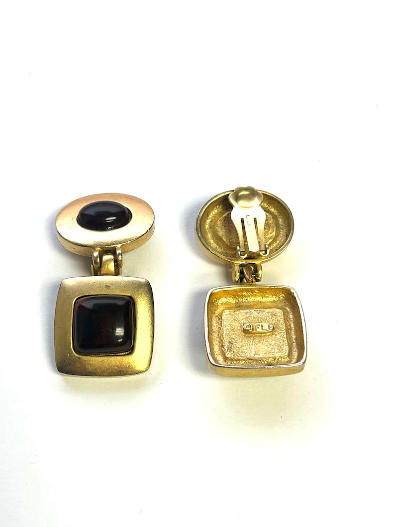 Designer Drop Earrings Vintage cobochan earrings clip on image 4