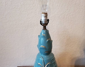 Lámpara de mediados de siglo, lámpara retro de los años 50, lámpara vintage, decoración retro para el hogar, lámpara azul y dorada de los años 60