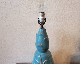 Mid Century lamp met blauwe en gouden accenten, jaren '50