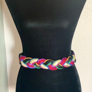 Vintage belt, braided belt, multi bright colored belt, 1980&#39;s belt, vintage accesories, rainbow belt, stretchy belt, 80s accessories