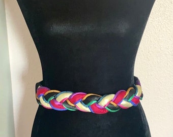 Vintage 80s Pastel Braided Belt With Floral & Metal Leaf  display picture 2
