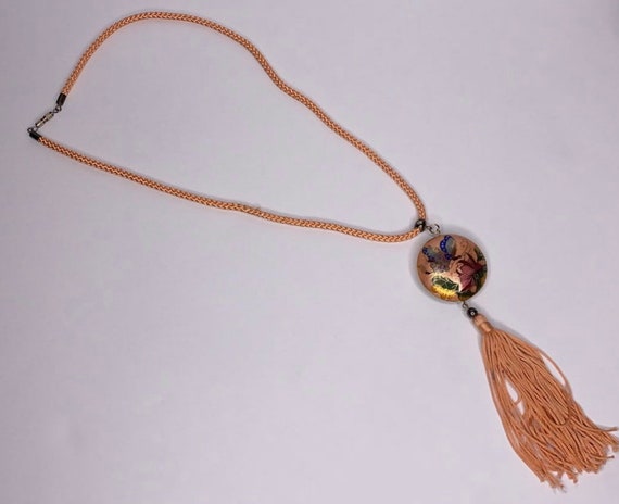 Vintage enamel and tassel long necklace , 1980's - image 1