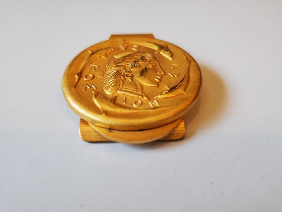 Vintage Brushed Gold Greek Coin Money Clip, Acces… - image 2