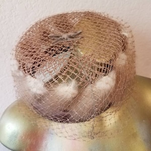 SUSAN CREATIONS Mink Hat, Pill Box Hat, Mink Vintage Hat, 60s hat, Fur Trim Hat, Hat and Veil, Brown Pill Box Hat, Collectors Mink Hat