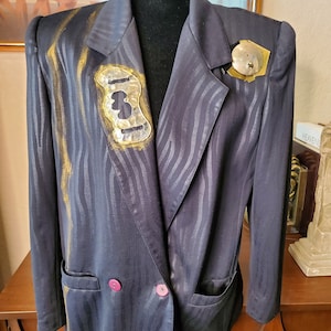 Abstract Blazer Black Vintage, Handpainted Designer Blazer, Italian blazer, Custom Designer Blazer, by Amanda Alarcon-Hunter, Wearbale Art
