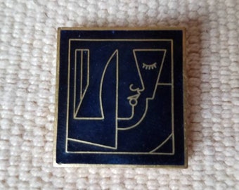 Pin con estampado negro, pin cuadrado, pin con arte abstracto, pin de esmalte negro y dorado, pin de The Roulette Company, Toledo, años 80