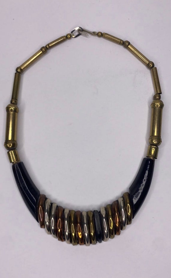 Vintage multi brass bib neckalce,1970's