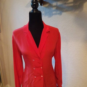 CAROL LITTLE St Tropez Vintage Red Blouse, Red Silk Blouse, Vintage Blouse, 1980s Red Blouse, Designer Blouse, Crystal Buttons, Cherry Red