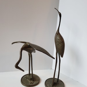 Vintage Brass Crane Statues, Brass Birds Statue, Crane Statue, Bird Statue, Bird Decor, Mid Century Home Decor, 80&#39;s Home Decor,