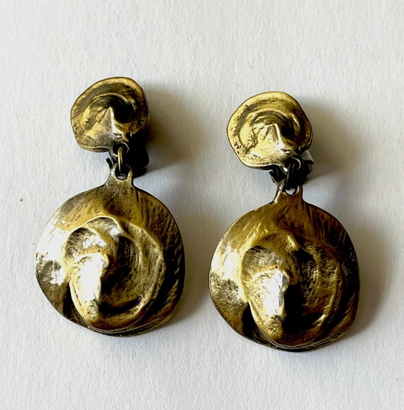 Vintage Brush Gold Earrings, Vintage Clip-On Earr… - image 1