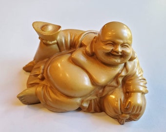 Vintage "laughing Buddha" Statue, good fortune statue, Good Luck statue, buddhist decor, Vintage decor, Vintage statue
