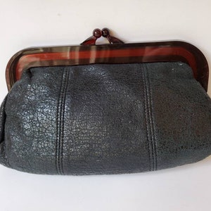 Vegan Vintage Black Purse, Lucite Purse, 60s Black Clutch, Retro Black Clutch, Faux Leater Black Clutch, Made in Hong Kong