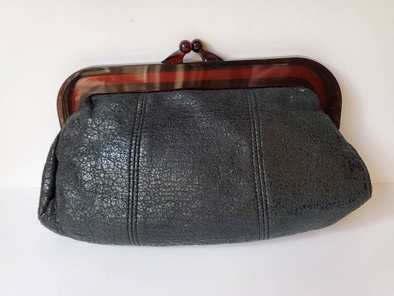 Black purse vegan leather with thick brown lucite… - image 1