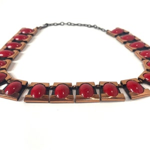 MATISSE Vintage Red Stone and Copper Necklace, Copper and enamel Choker, Vintage Copper Bib Necklace, Choker, Designer Choker image 3