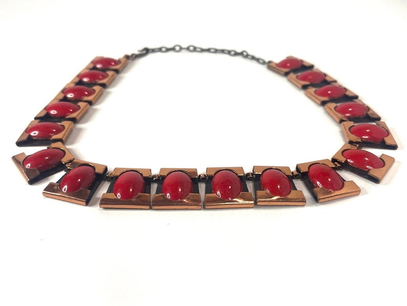 MATISSE Vintage Red Stone and Copper Necklace, Copper and enamel Choker, Vintage Copper Bib Necklace, Choker, Designer Choker image 3