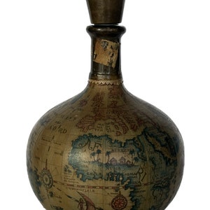 Garrafa de mapa, garrafa vintage, garrafa com rolha, decoração de bar vintage, garrafa de vidro decorada, decoração vintage, decoração de escritório, decoração de mapa vintage
