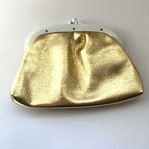 Vintage gold purse, metallic gold clutch, vintage makeup bag, gold purse, retro clutch image 2