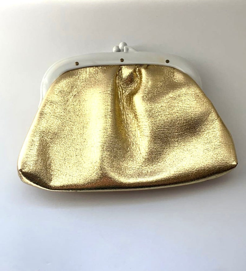 Vintage gold purse, metallic gold clutch, vintage makeup bag, gold purse, retro clutch image 2