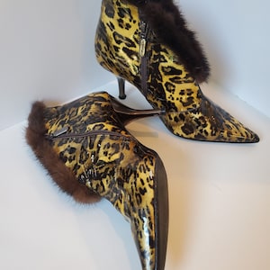 Fiorangelo Boots, Fur Lined Boots, Leopard Print Boots, Designer Boots, Vintage Boots, Italian Ankle Boots, Boots w/ Fur, Brown Boots
