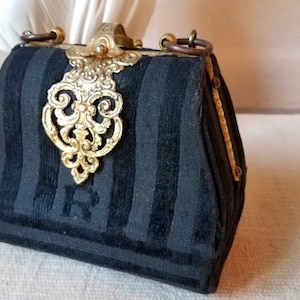 RARE Roberta Di Camerino, Designer Vintage Purse,  Black on Black Gold Deco, Art Deco 1940s, Collectors Purse, Italian Designer Purse