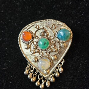 Indian Multi-Stone Brooch, Pewter Brooch, Pewter Embossed Brooch, Multi Stone Pin, Ethnc Jewelry, Gypsy Brooch, Scarf Pin, Hat Pin, image 7