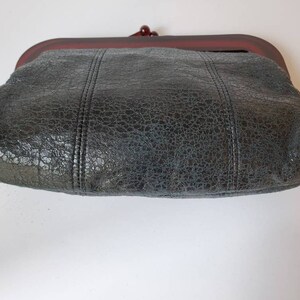 Black purse vegan leather with thick brown lucite trim,1960's image 2