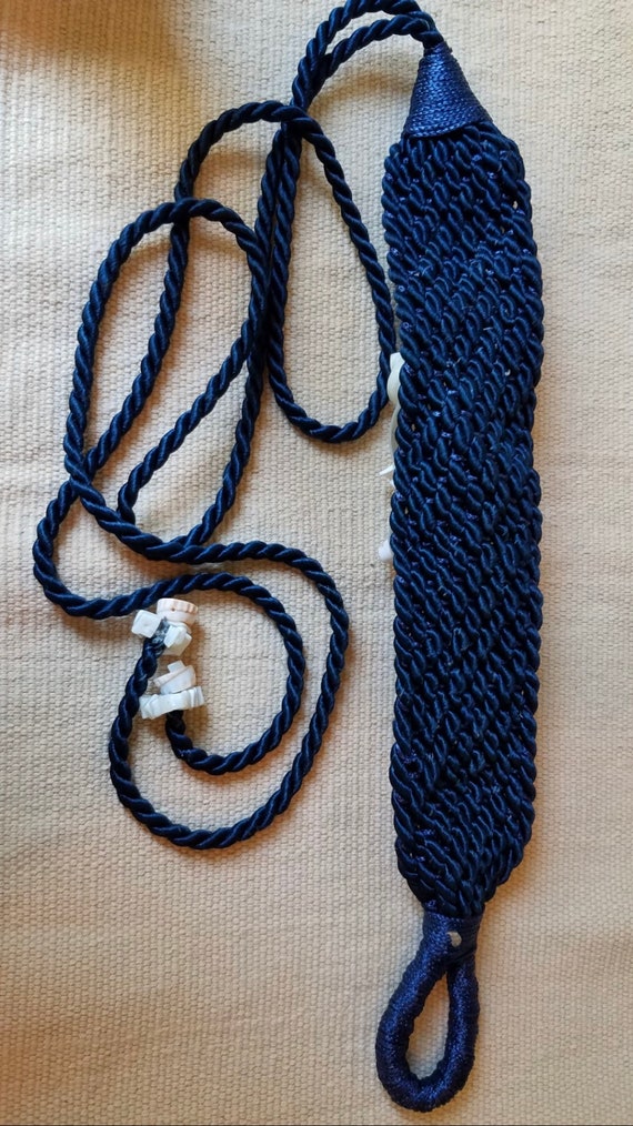 Vintage 1970s Seashell Belt, Blue Rope Tie, Nautical … - Gem display picture 3