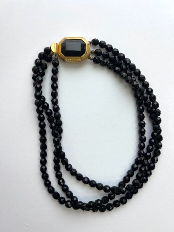 Vintage Glass Beads, Black Glass Bead Tri Strand, 