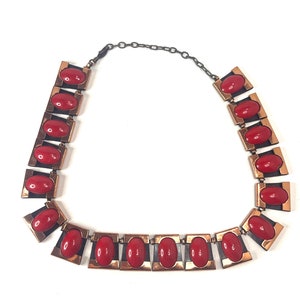 MATISSE Vintage Red Stone and Copper Necklace, Copper and enamel Choker, Vintage Copper Bib Necklace, Choker, Designer Choker image 1
