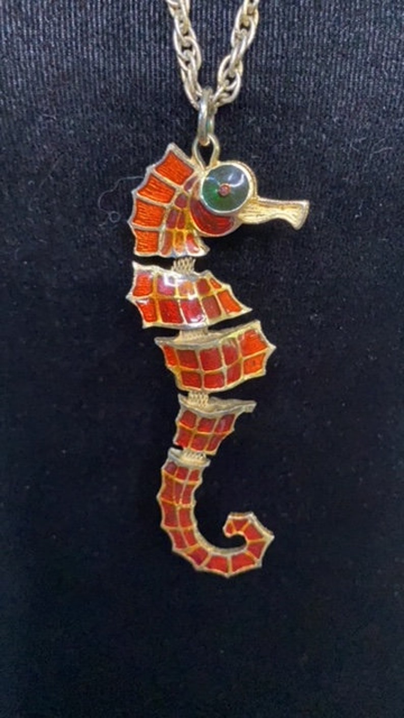 Vintage seahorse enameld with multi color deco and hinges, 1980's image 7