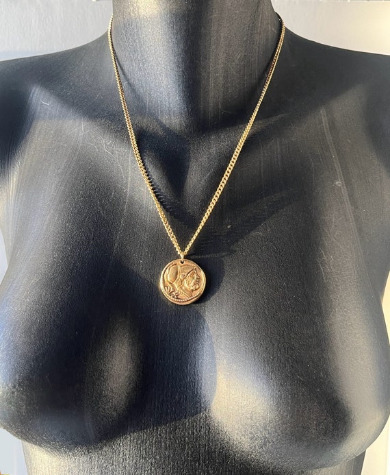 ★VINTAGE HOLLYWOOD★Round Coin Necklace★コインネックレス★ AVON Coin Necklace, Vintage Gold Tone Coin Necklace, Double