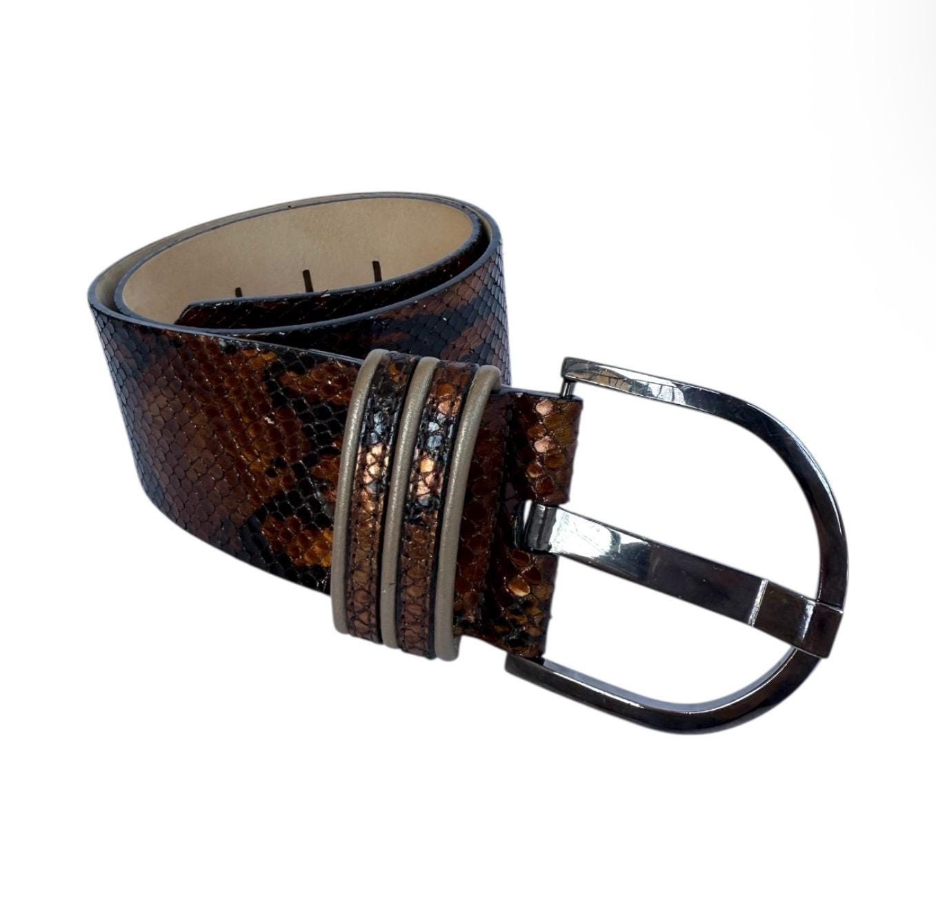 Vintage brown leather snake inlay brass buckle ladies belt size 30 Classic Leather Belt - Brown Snake Print | Boden UK main image 4