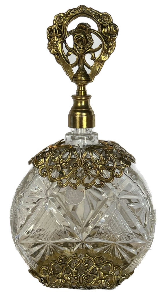 Hollywood Regency Perfume Bottle, Ornate Glass Pe… - image 3