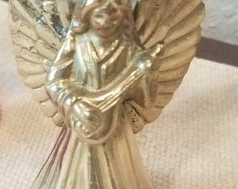 Vintage Brass Angel, Angel Figure,  Angel and Harpsichord, Brass Angel Wings, Christmas Decor, Spiritual Home Decor, Brass Made in India