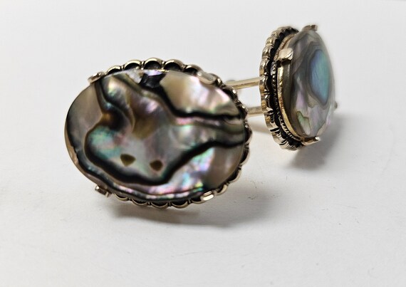 Boutons De Manchette Vintage En Coquille D'ormeau Vert - Ton Or - Fabriqué Au Royaume-Uni - Occasion