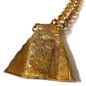 Vintage Gold Pyramid Nugget Necklace, Gold Pendant Necklace, Large Statement Necklace, Gold Chain Necklace, Vintage Gold Necklace image 7