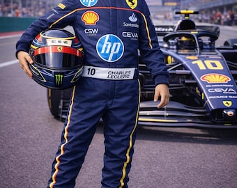 Navy blue Kids Formula Style Racing Suit – Motorsport Karting Jumpsuit, Ferrari Costume