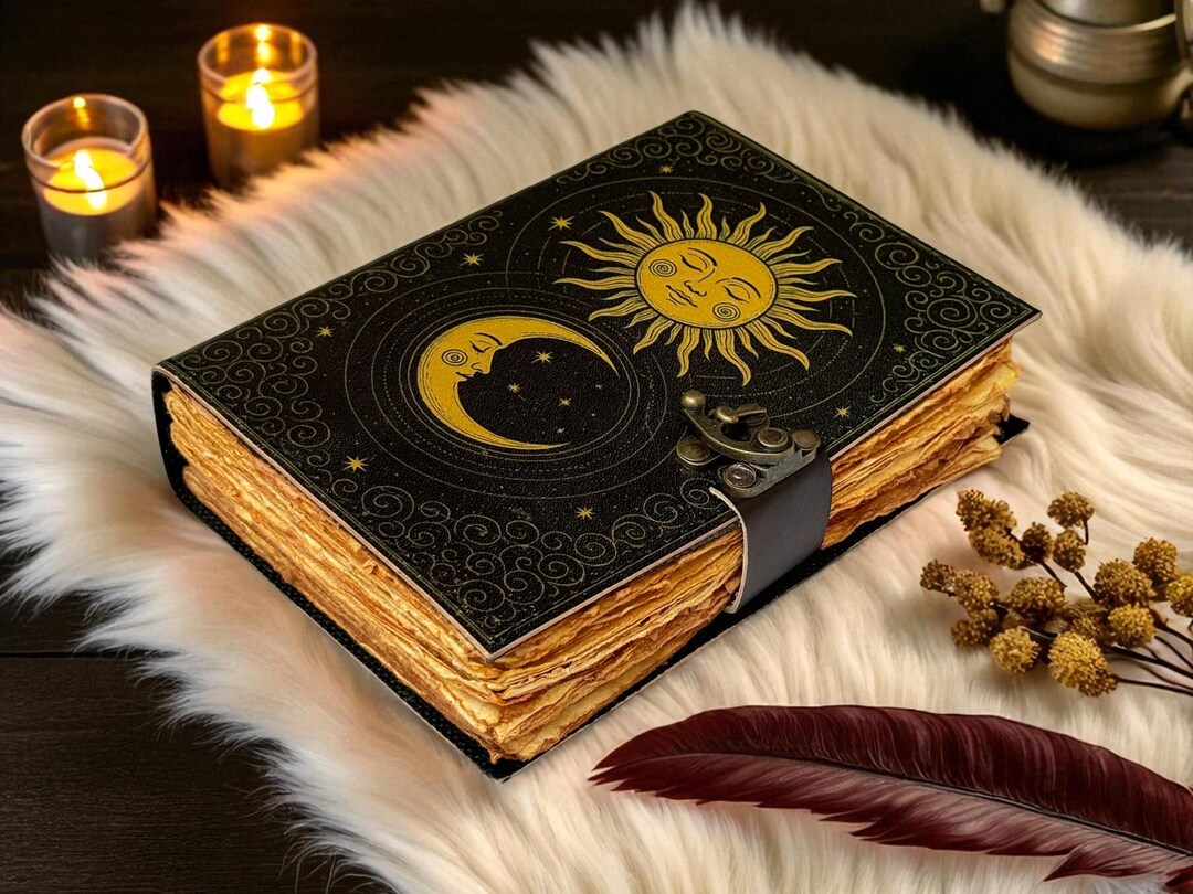 Celestial Sun & Moon Leather Journal With Lock – Book of Shadows - Etsy