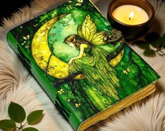 Fairy Leather Grimoire Journal – 400 Pages Refillable Book of Shadows, Witchcraft Spellbook, Wiccan Pagan Gothic Witchy Journal Gift for Her
