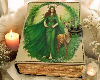 Diario de cuero estilo grimorio de 400 páginas • Libros de hadas impresos, libro de hechizos de las sombras en blanco, regalos para mujeres, diario vintage.