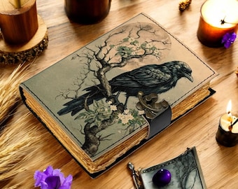 Raven Leather Grimoire – Gothic Book of Shadows, Witchcraft Spellbook