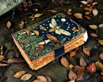 Pilz Journal mit Motte & Mond Leder Notizbuch Witchy Grimoire Handgefertigtes Skizzenbuch Buch der Schatten, Zauberbuch, Wicca Pagan Gothic