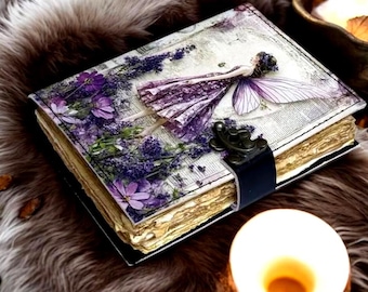 Handmade Fairy Leather Grimoire – Witchcraft Spell Book with Lock